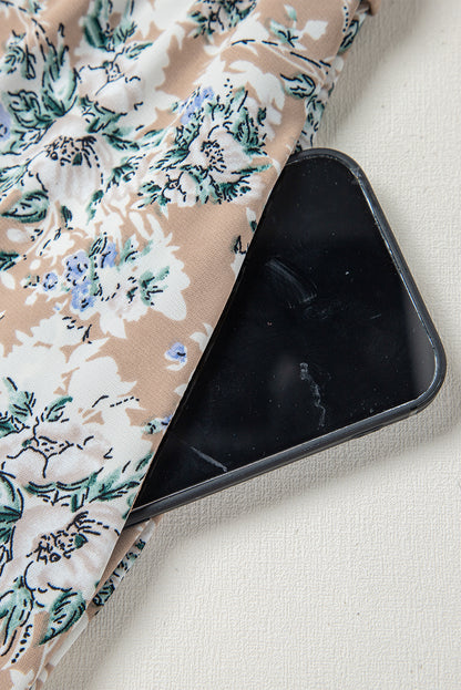 Khaki Maple Grove Floral Smocked Puff Sleeve Maxi Dress