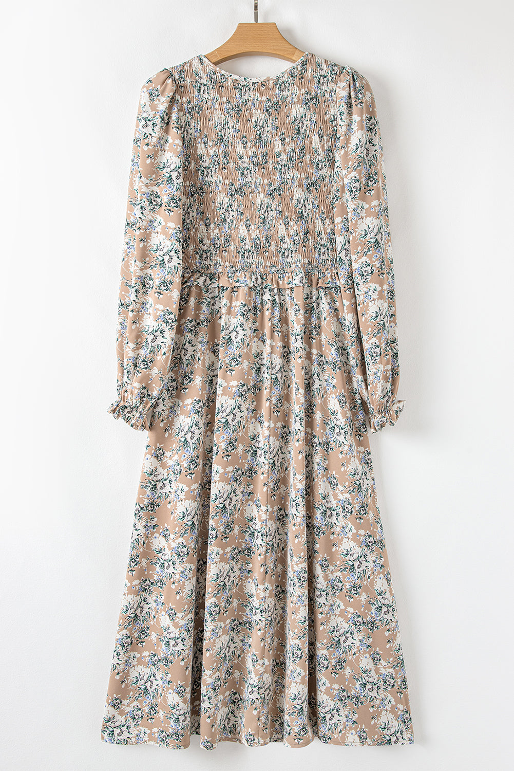 Khaki Maple Grove Floral Smocked Puff Sleeve Maxi Dress