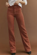 High Waist Square Pockets Corduroy Pants – Brown