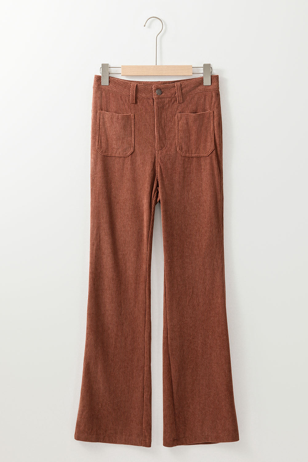 High Waist Square Pockets Corduroy Pants – Brown