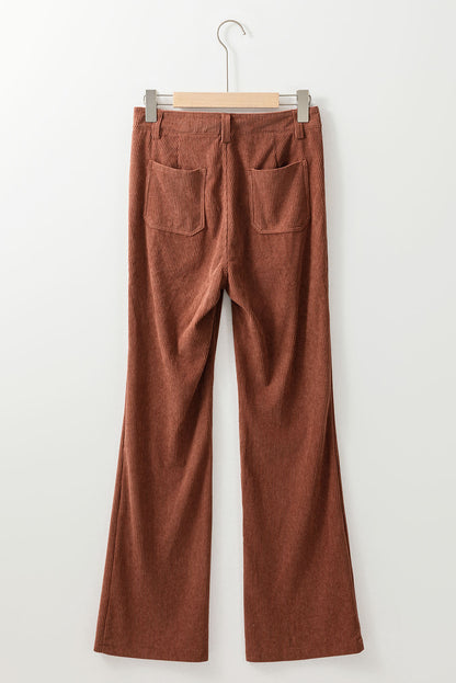 High Waist Square Pockets Corduroy Pants – Brown