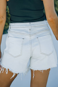 White Frayed High Waisted Denim Shorts