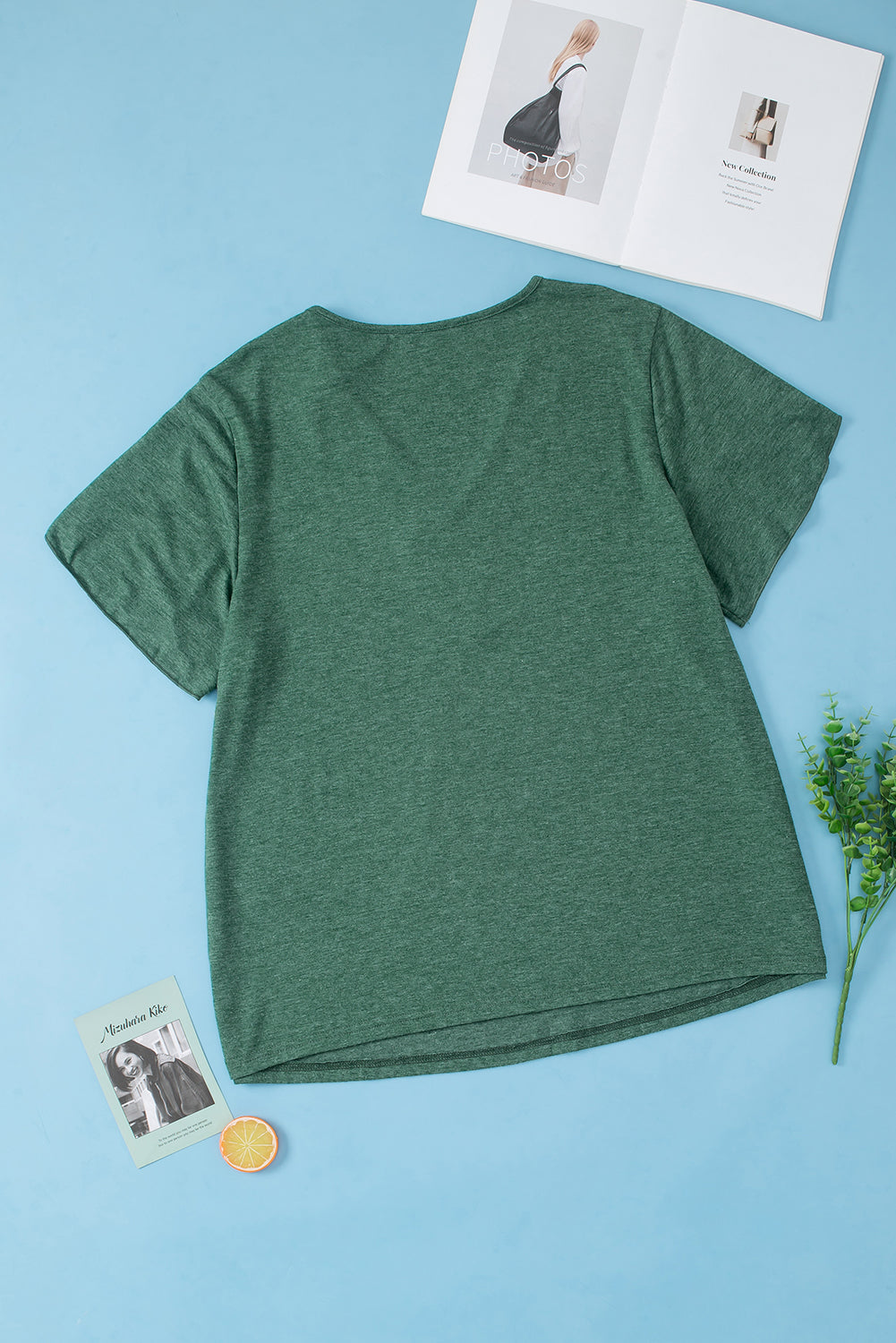 Blackish Green Embroidered V-Neck Draped Sleeve Plus Size Blouse