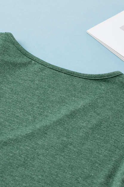 Blackish Green Embroidered V-Neck Draped Sleeve Plus Size Blouse