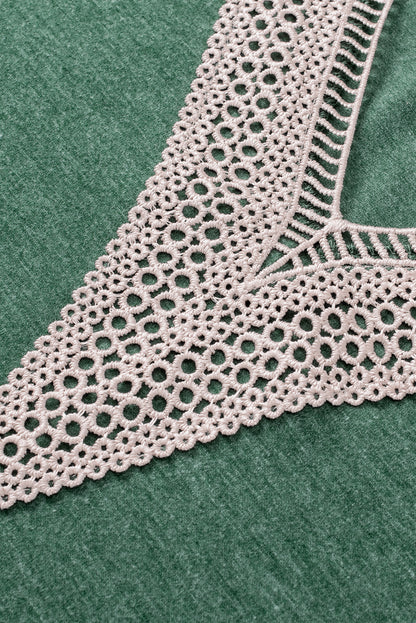 Blackish Green Embroidered V-Neck Draped Sleeve Plus Size Blouse