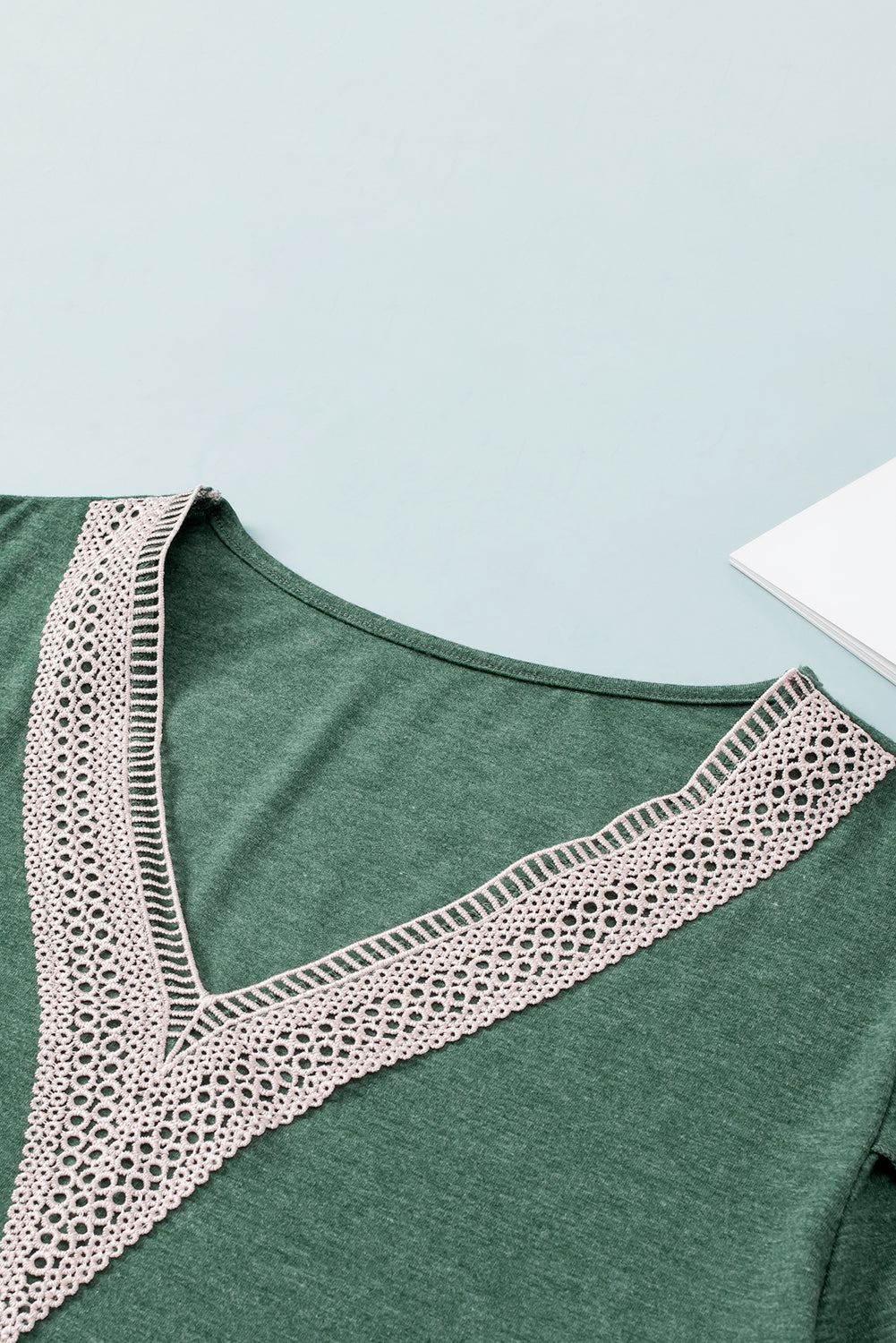 Blackish Green Embroidered V-Neck Draped Sleeve Plus Size Blouse
