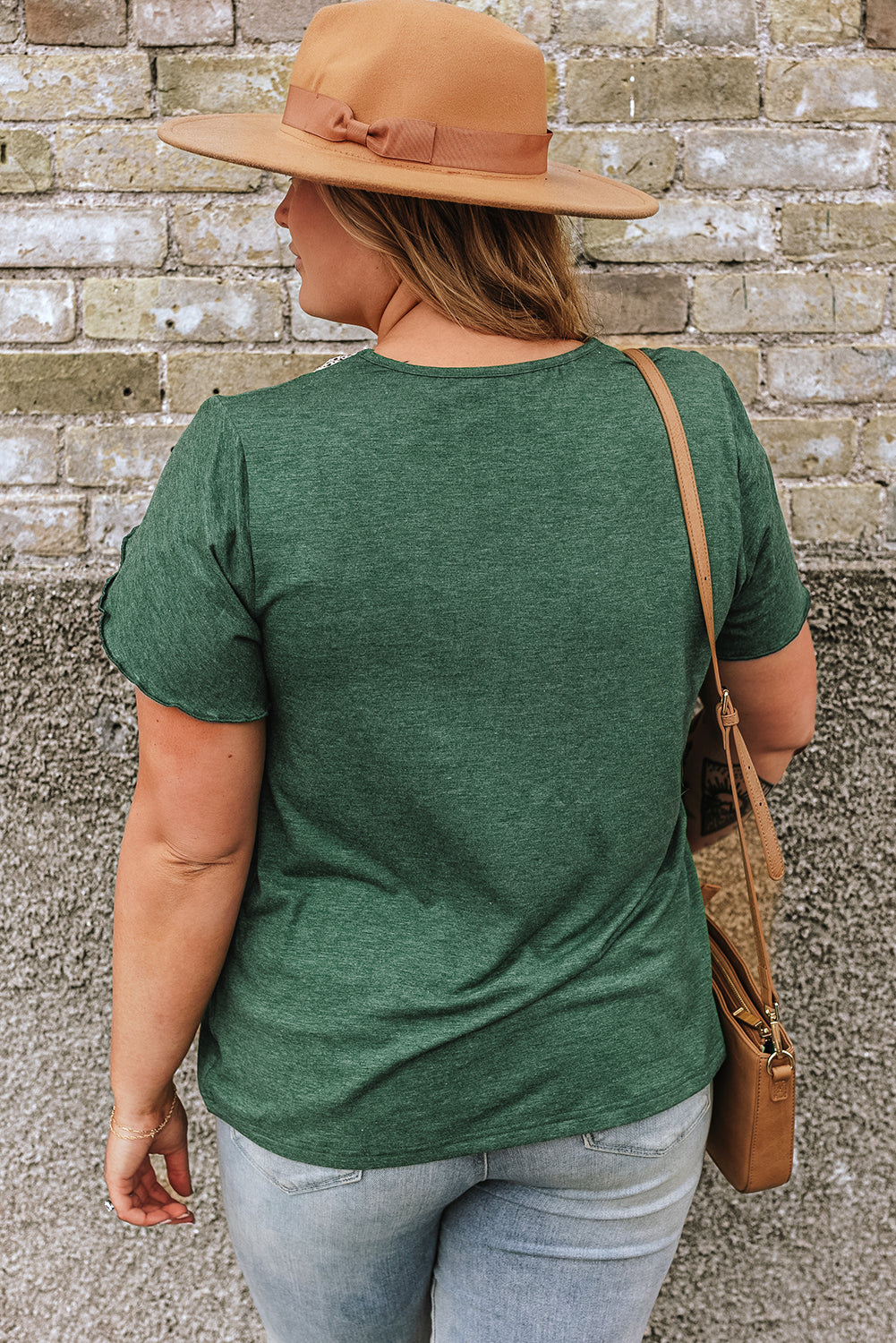Blackish Green Embroidered V-Neck Draped Sleeve Plus Size Blouse