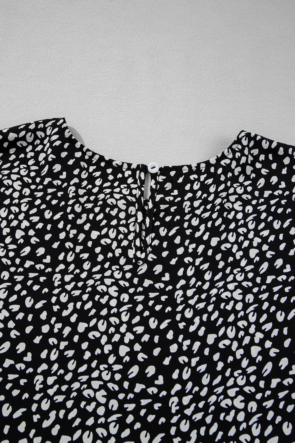 Black Leopard Print Ruffled Keyhole Back Tiered Plus Size Blouse