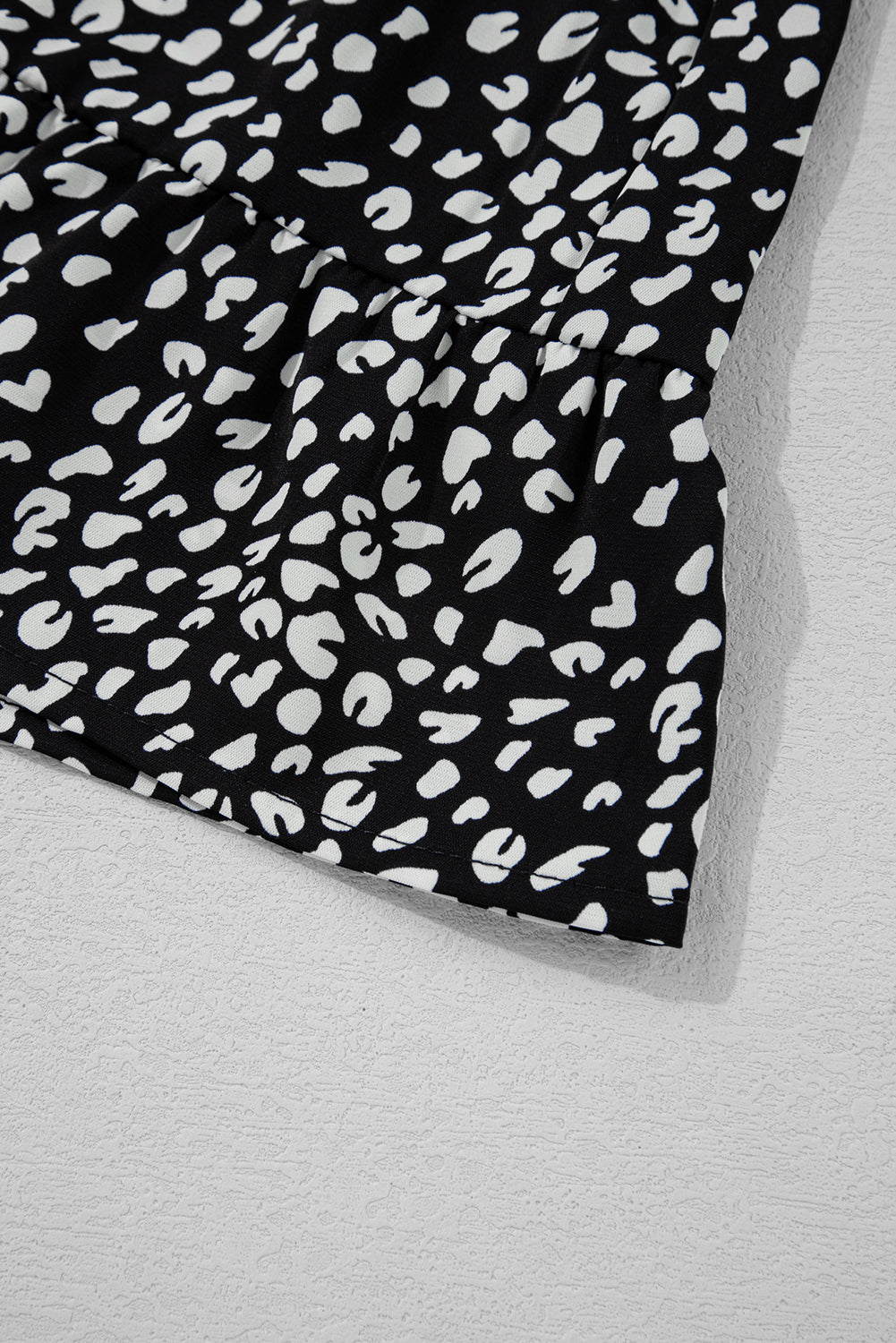 Black Leopard Print Ruffled Keyhole Back Tiered Plus Size Blouse