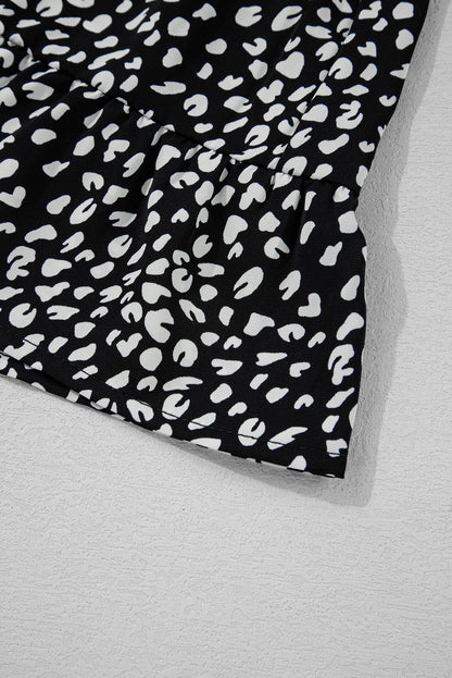 Black Leopard Print Ruffled Keyhole Back Tiered Plus Size Blouse