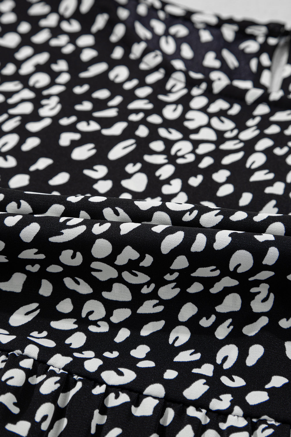 Black Leopard Print Ruffled Keyhole Back Tiered Plus Size Blouse