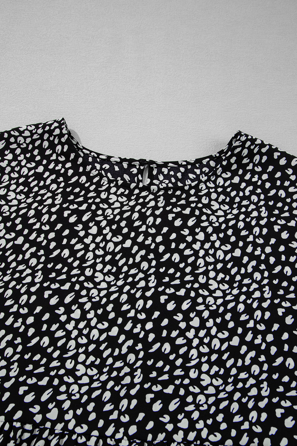 Black Leopard Print Ruffled Keyhole Back Tiered Plus Size Blouse