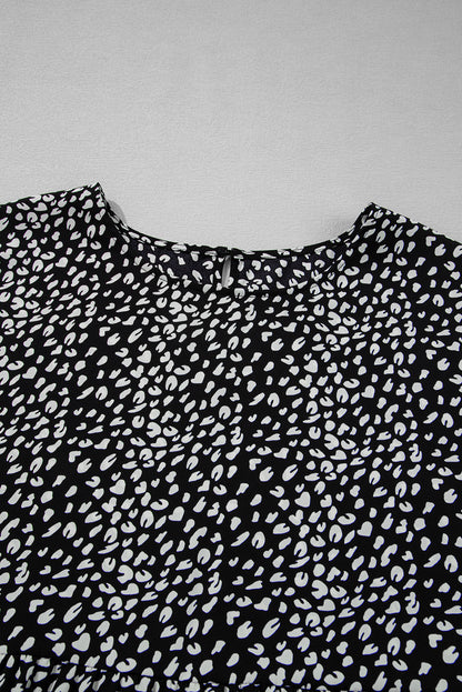 Black Leopard Print Ruffled Keyhole Back Tiered Plus Size Blouse