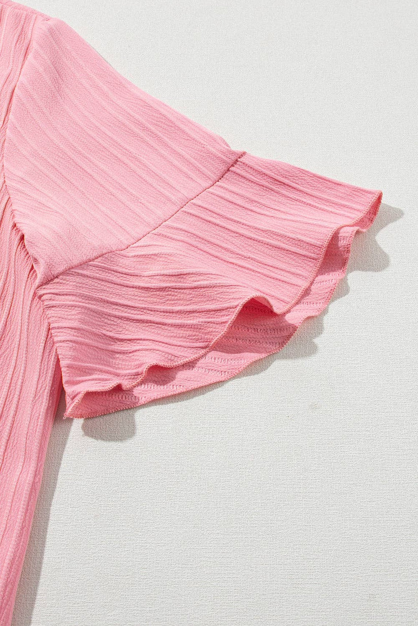 Peach Blossom Ruffled V-Neck Textured Plus Size Top