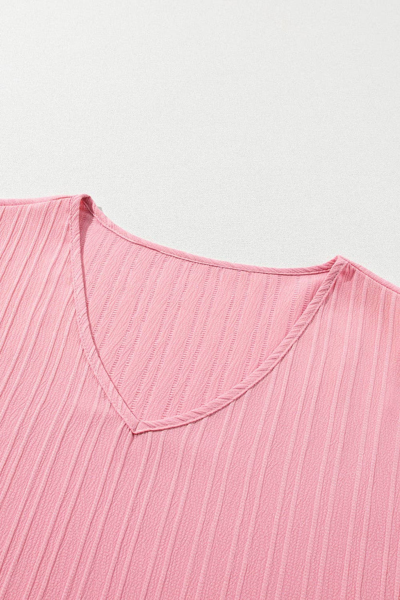 Peach Blossom Ruffled V-Neck Textured Plus Size Top