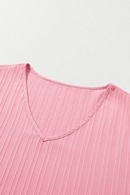 Peach Blossom Ruffled V-Neck Textured Plus Size Top