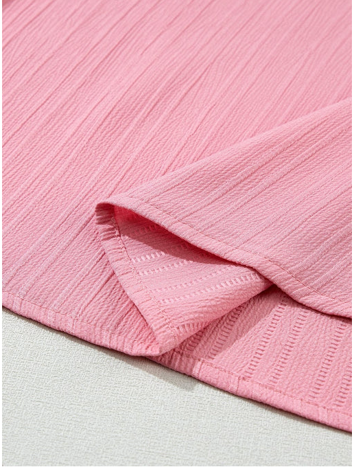 Peach Blossom Ruffled Half Sleeve V Neck Textured Top