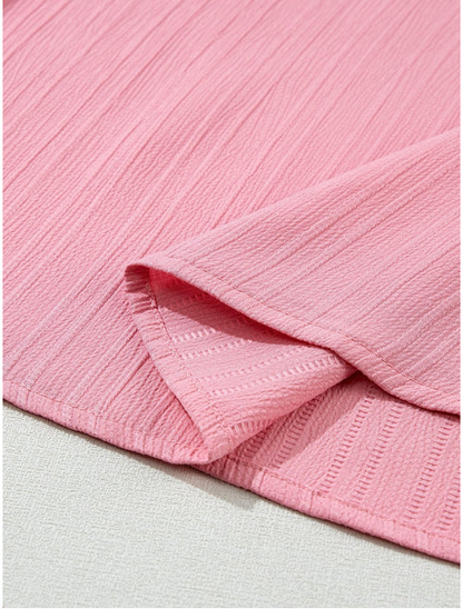 Peach Blossom Ruffled Half Sleeve V Neck Textured Top