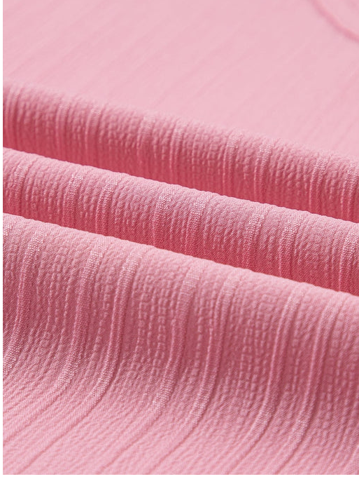 Peach Blossom Ruffled Half Sleeve V Neck Textured Top