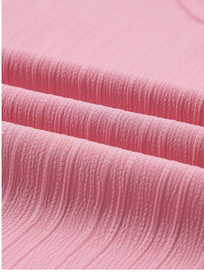 Peach Blossom Ruffled Half Sleeve V Neck Textured Top