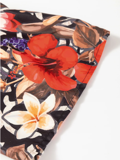 Black Retro Floral Mixed Print Split Neck A-Line Dress | Women’s Boho Tunic Mini Dress