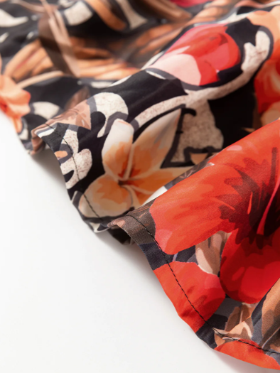 Black Retro Floral Mixed Print Split Neck A-Line Dress | Women’s Boho Tunic Mini Dress