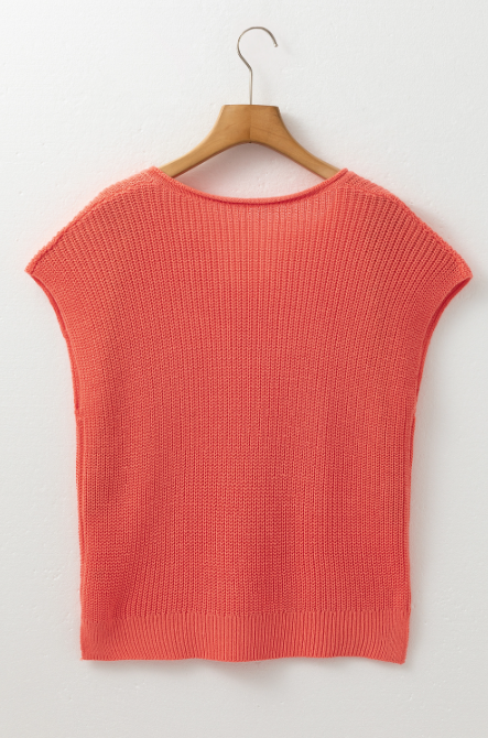 Flamingo Textured Knit Notch V-Neck Sweater Tee | Women’s Casual Lightweight Top
