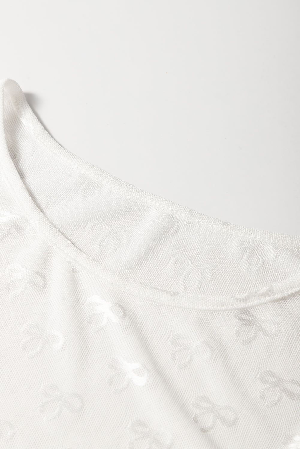 Black Mesh Bow Pattern Long Sleeve Top