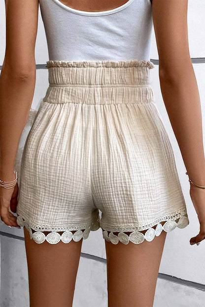 Crinkle Gauze Lace Hem Summer Shorts