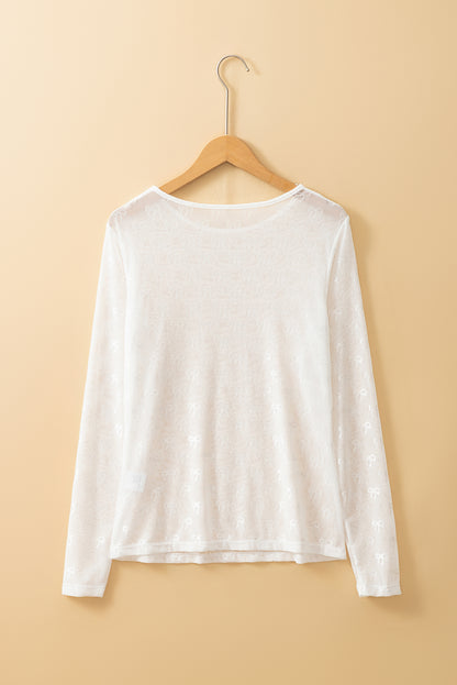 Black Mesh Bow Pattern Long Sleeve Top