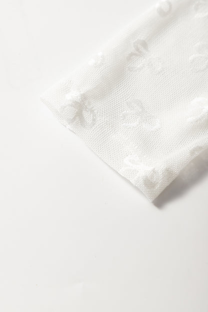 Black Mesh Bow Pattern Long Sleeve Top