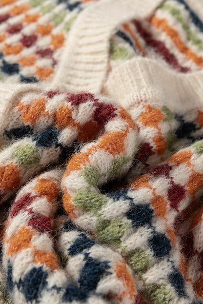 Multicolour Dotty Pattern Knit Button Front V Neck Sweater Cardigan