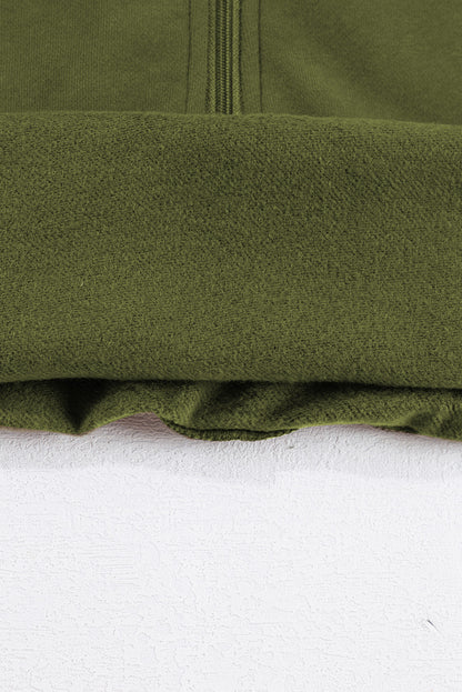 Gray Fleece Lined Zip Up Stand Collar Thumbhole Sleeve Sweatshirt