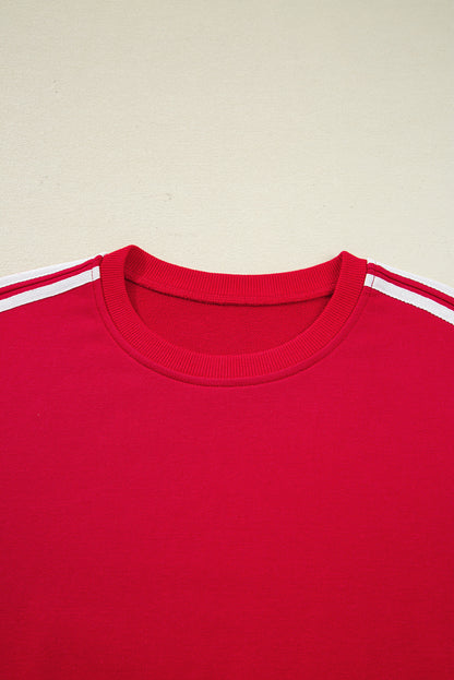 Dirty blue Varsity Striped Detail Crewneck Pullover Elastic Sweatpants 2pcs Outfit