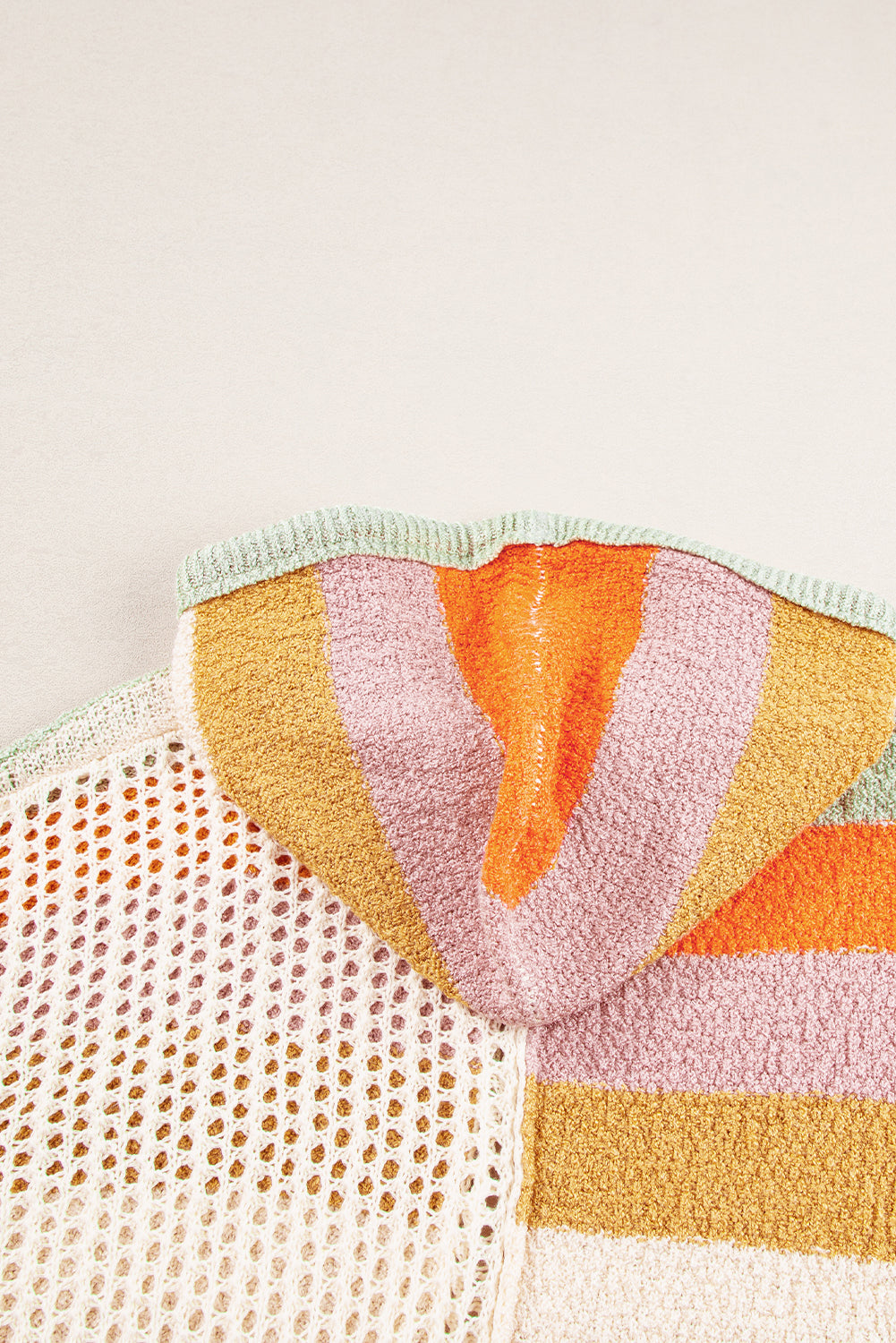 DEAR-LOVER Beige Oversized Colorblock V Neck Hooded Sweater