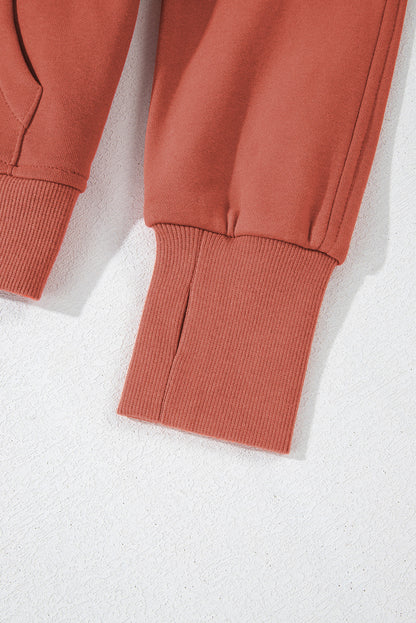 Gray Fleece Lined Zip Up Stand Collar Thumbhole Sleeve Sweatshirt