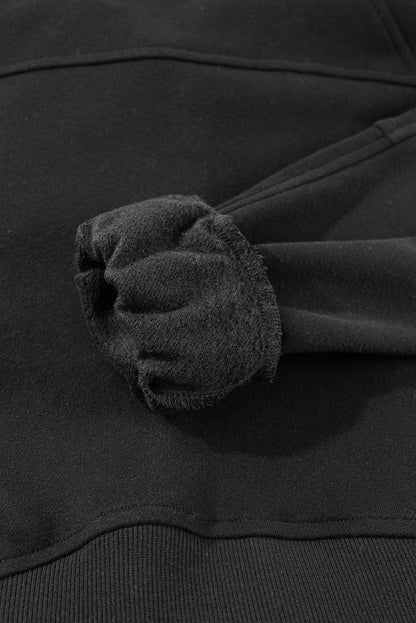 Gray Fleece Lined Zip Up Stand Collar Thumbhole Sleeve Sweatshirt