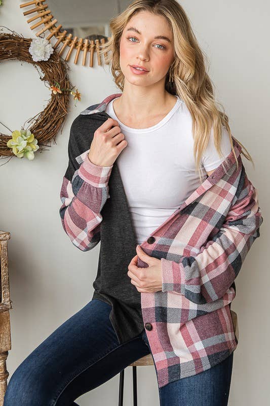 Charcoal Plaid Button-Up Shacket | Soft Brushed Flannel Everyday Layer