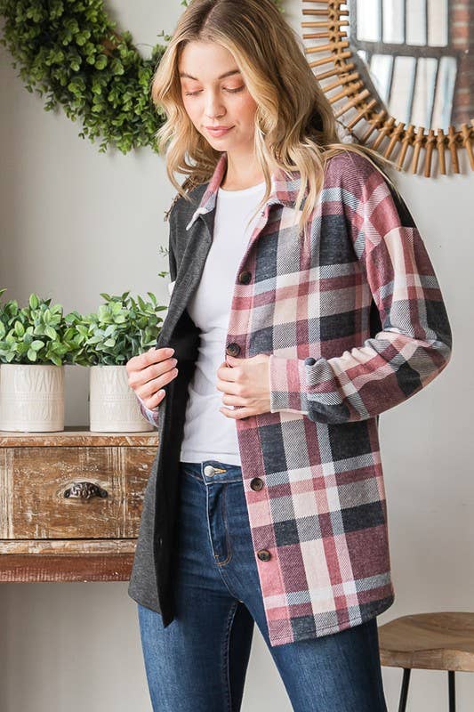 Charcoal Plaid Button-Up Shacket | Soft Brushed Flannel Everyday Layer