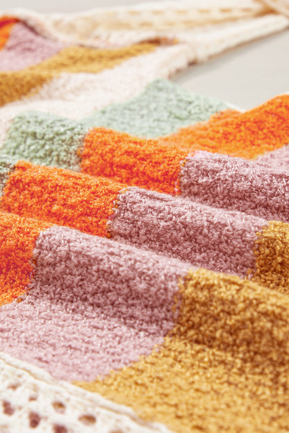 DEAR-LOVER Beige Oversized Colorblock V Neck Hooded Sweater