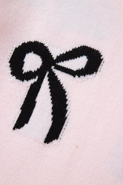 Light Pink Bow Pattern Knitted Loose Fit Sweater