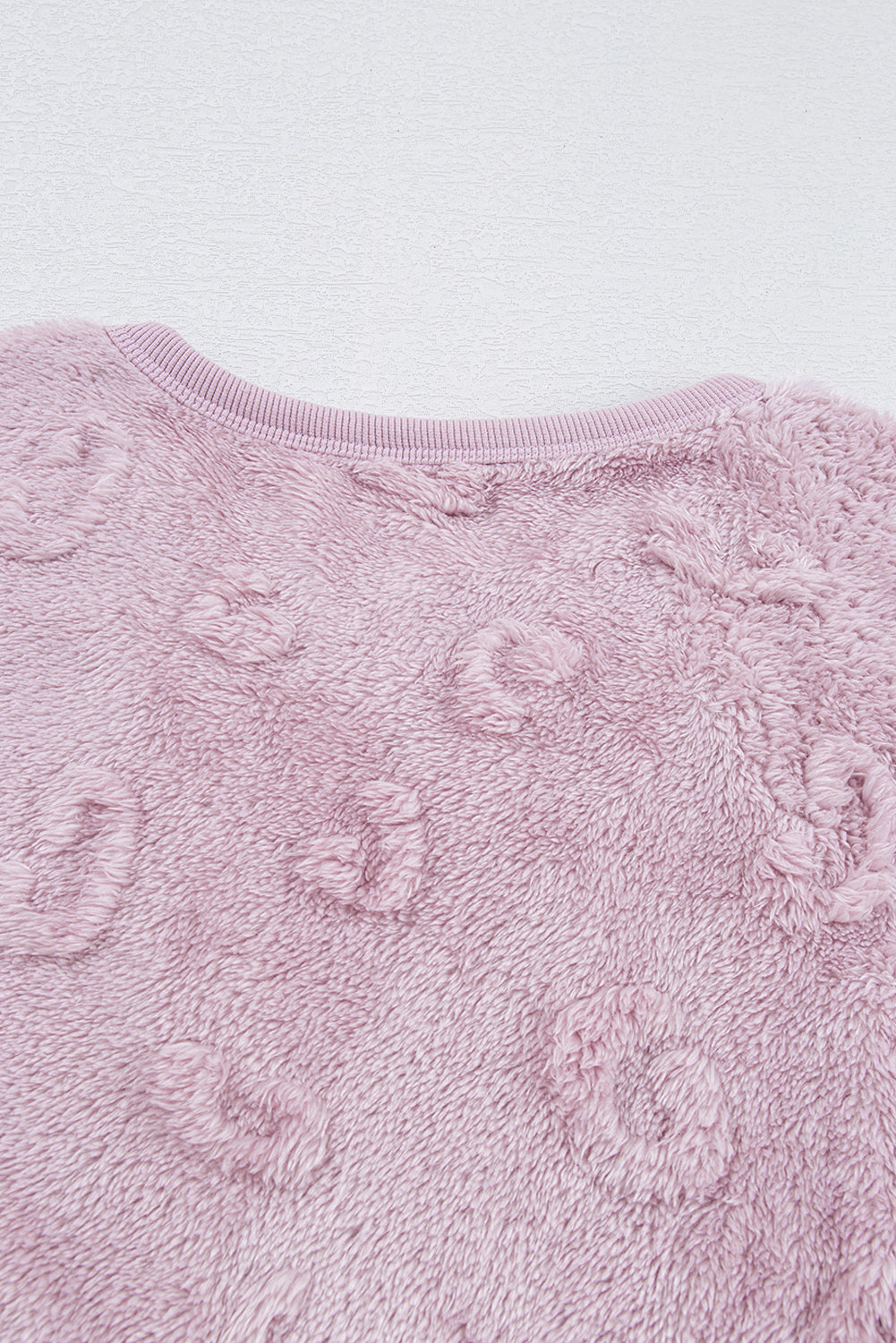 Light Pink Textured Leopard Fleece Loose Two Piece Lounge Set