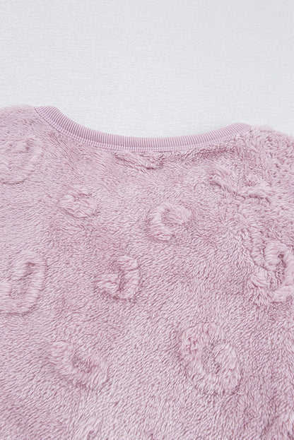 Light Pink Textured Leopard Fleece Loose Two Piece Lounge Set