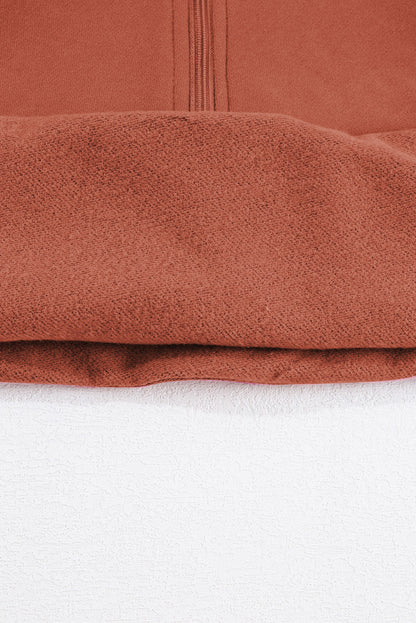 Gray Fleece Lined Zip Up Stand Collar Thumbhole Sleeve Sweatshirt