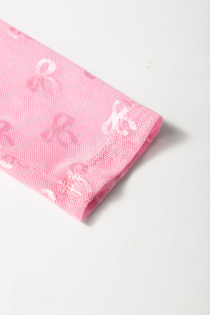 Black Mesh Bow Pattern Long Sleeve Top