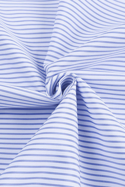 Pink Smocked Cuffed Striped Boyfriend Shirt with Pocket