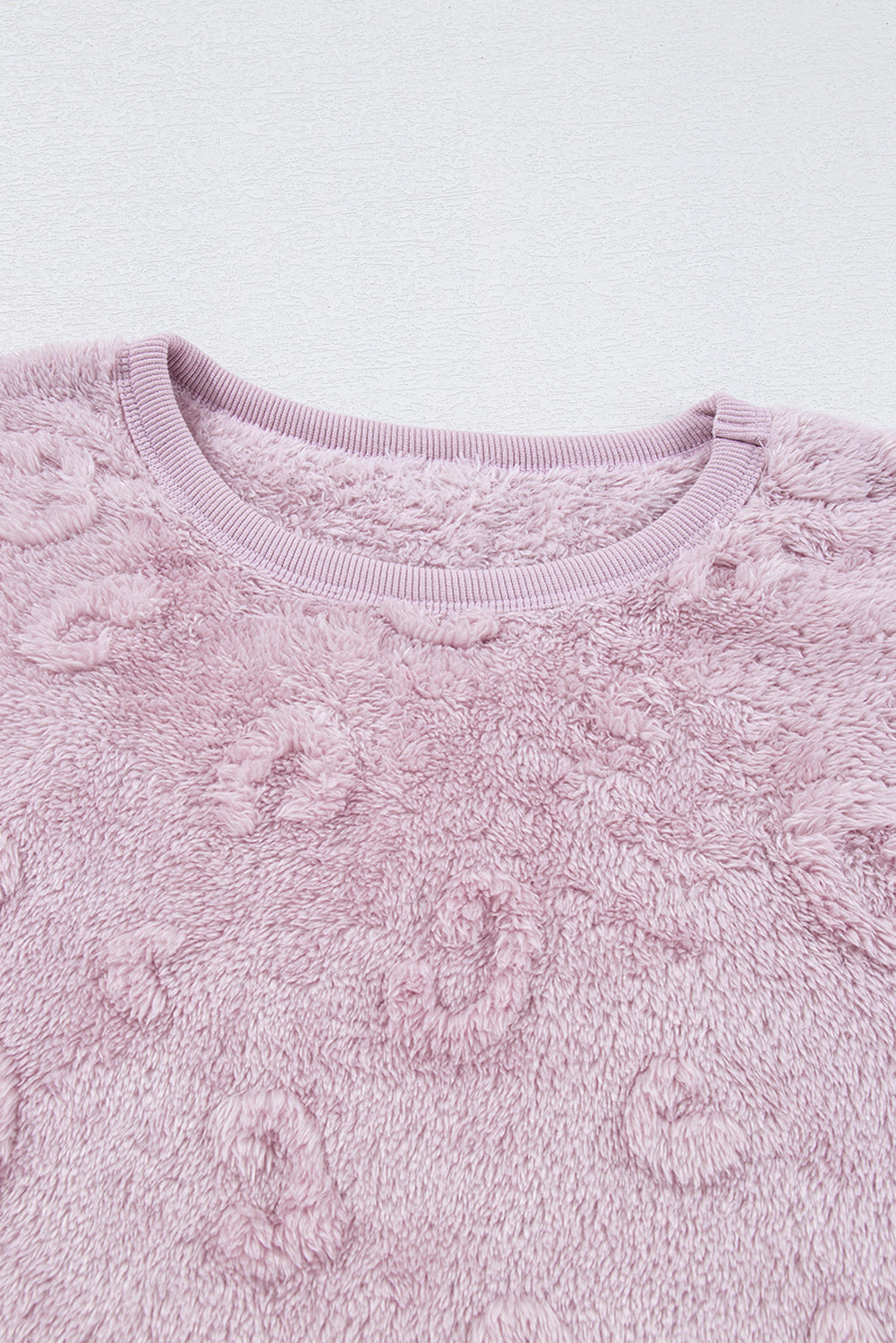 Light Pink Textured Leopard Fleece Loose Two Piece Lounge Set