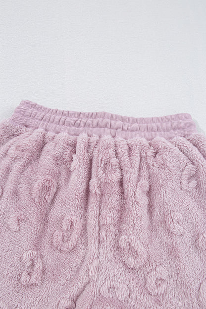 Light Pink Textured Leopard Fleece Loose Two Piece Lounge Set