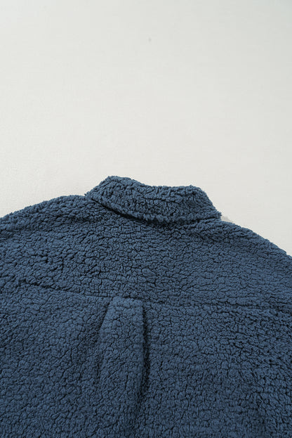 Beige Contrast Flap Pocket Single Breasted Teddy Coat