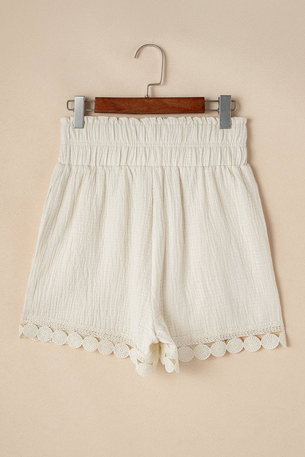 Crinkle Gauze Lace Hem Summer Shorts